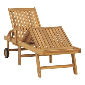 vidaXL Solid Teak Wood & Galvanized Steel Sun Lounger with Table in Natural Teak