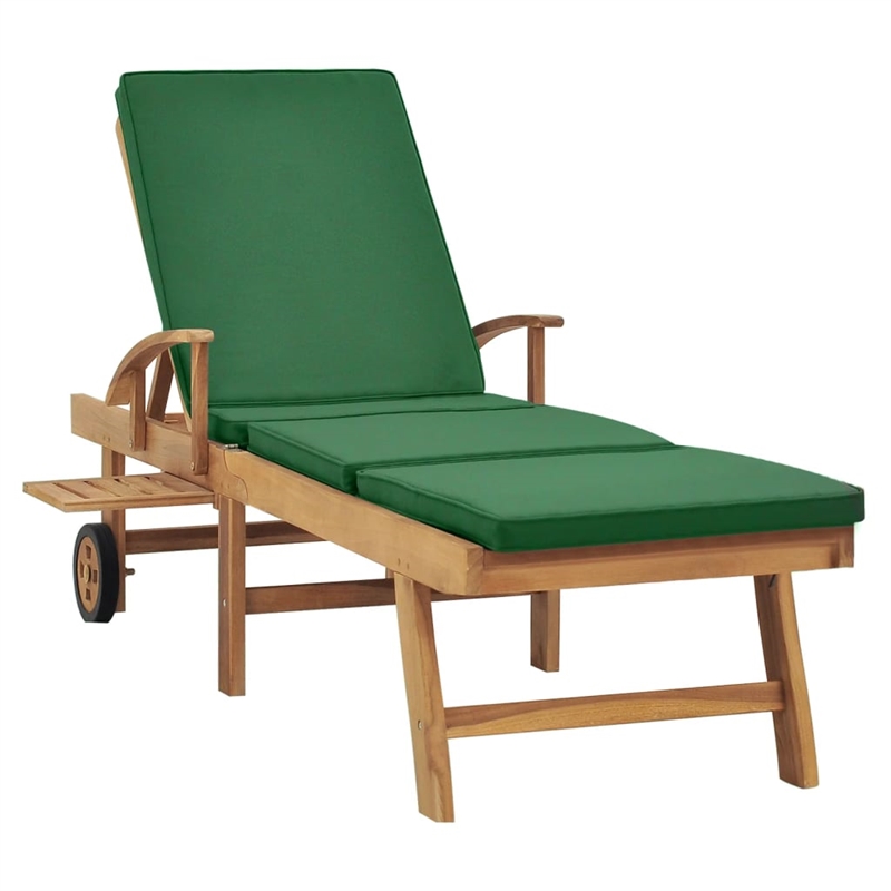 vidaXL Teak Wood Sun Lounger with Cushion in Green