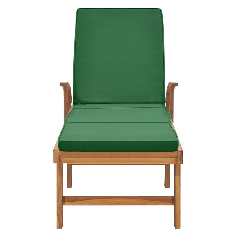 vidaXL Teak Wood Sun Lounger with Cushion in Green