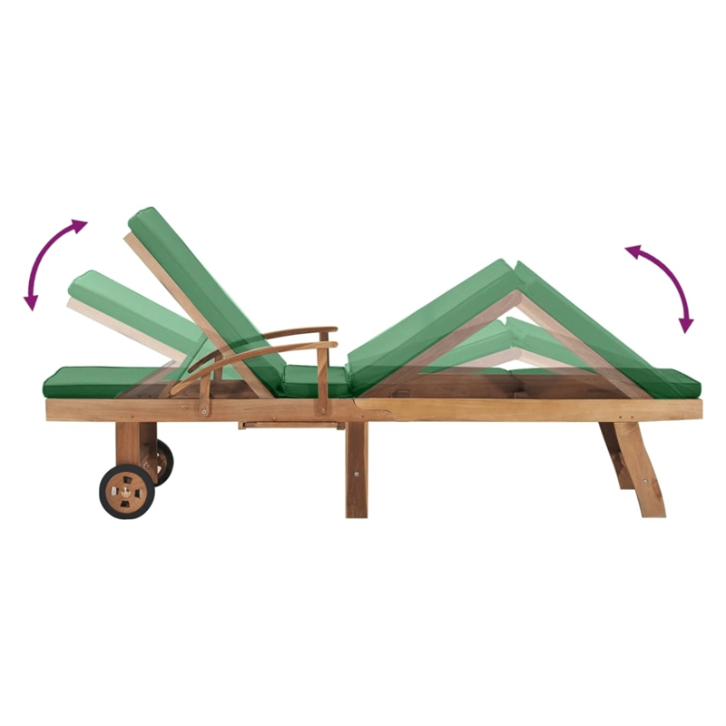 vidaXL Teak Wood Sun Lounger with Cushion in Green