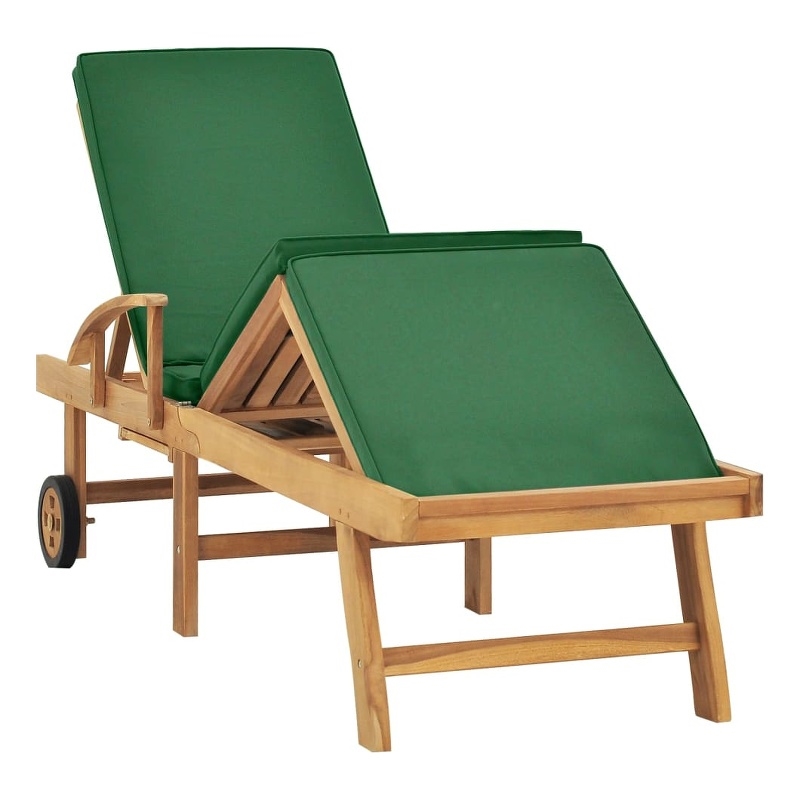 vidaXL Teak Wood Sun Lounger with Cushion in Green