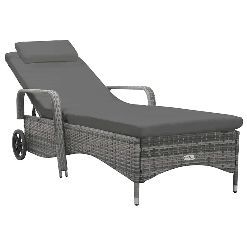 vidaXL Poly Rattan Sun Lounger Height-Adjustable in Dark Gray