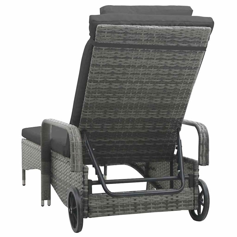 vidaXL Poly Rattan Sun Lounger Height-Adjustable in Dark Gray