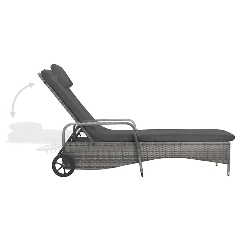 vidaXL Poly Rattan Sun Lounger Height-Adjustable in Dark Gray