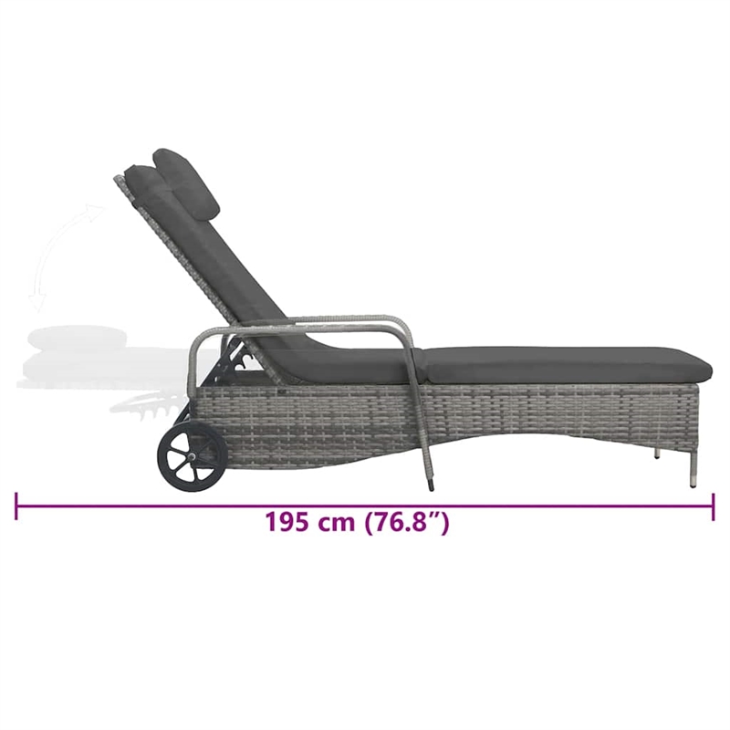 vidaXL Poly Rattan Sun Lounger Height-Adjustable in Dark Gray