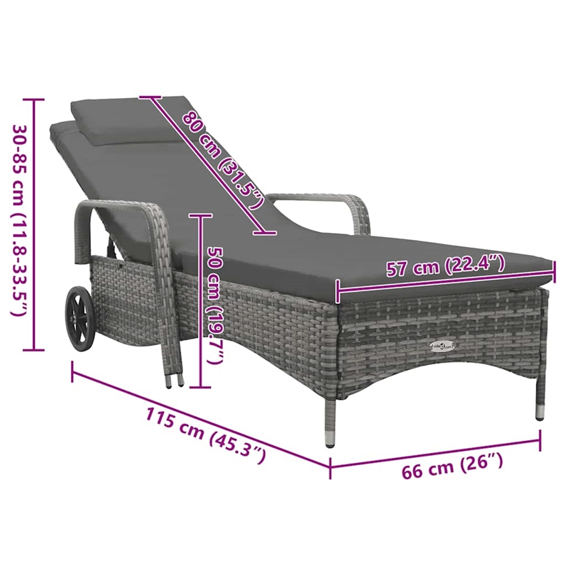 vidaXL Poly Rattan Sun Lounger Height-Adjustable in Dark Gray