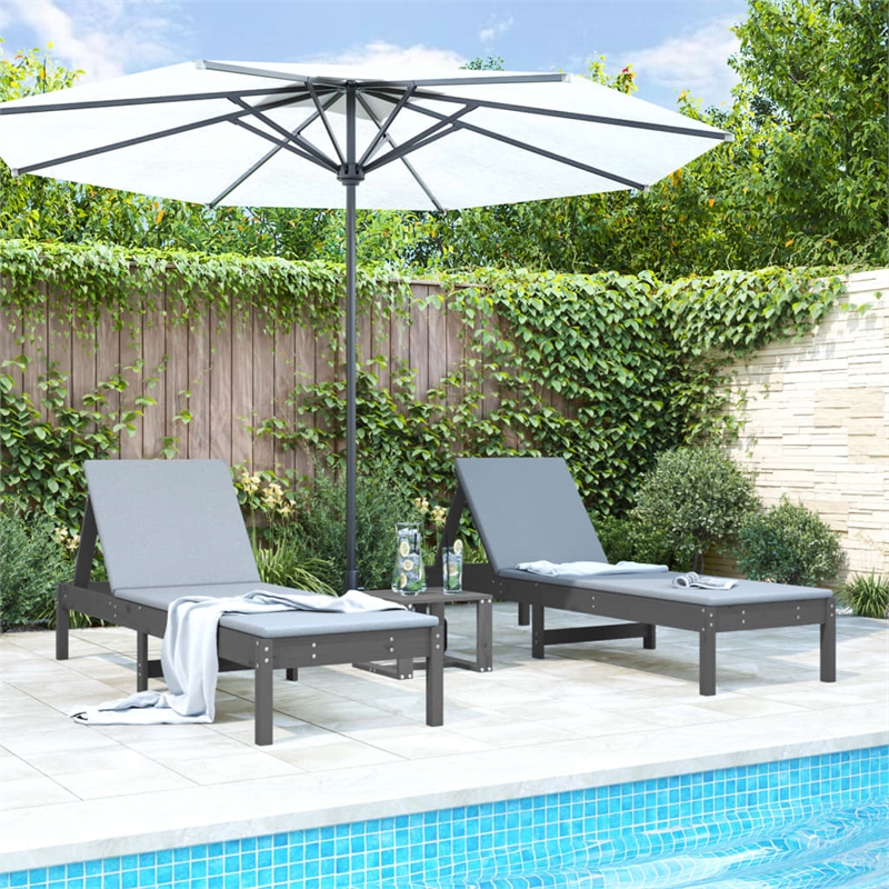 vidaXL Solid Pine Wood Sun Lounger Set of 2 Large in Gray