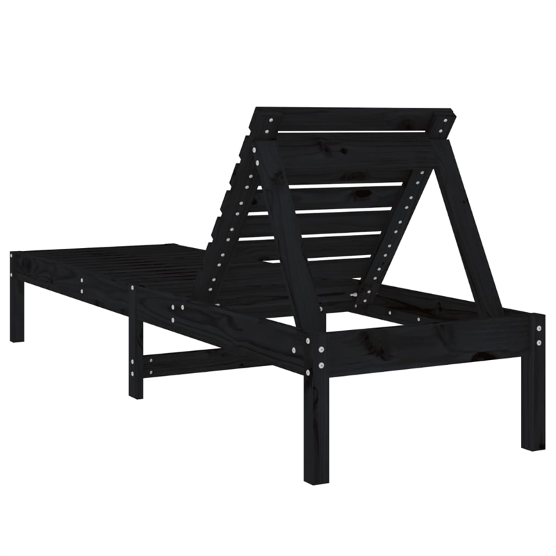 vidaXL Solid Pine Wood Sun Lounger Standard Adjustable Armrests in Black