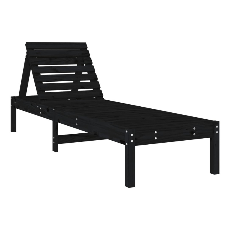 vidaXL Solid Pine Wood Sun Lounger Standard Adjustable Armrests in Black