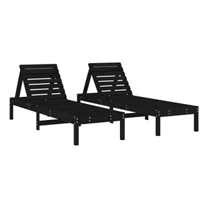 vidaXL Solid Pine Wood Sun Lounger Set of 2 Standard in Black
