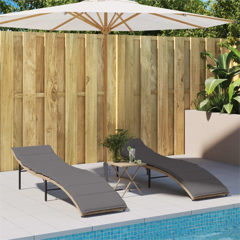 vidaXL Large PE Rattan & Powder-Coated Steel Sun Lounger in Beige