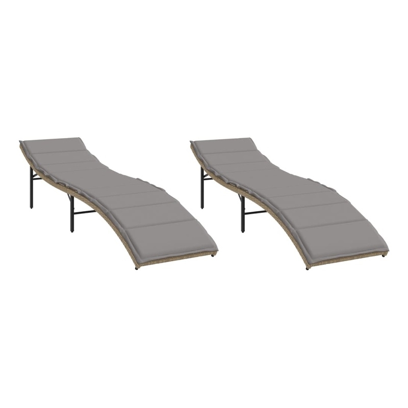 vidaXL Large PE Rattan & Powder-Coated Steel Sun Lounger in Beige