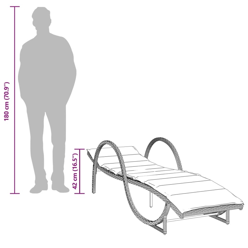 vidaXL PE Rattan and Powder-Coated Steel Single Sun Lounger in Light Gray