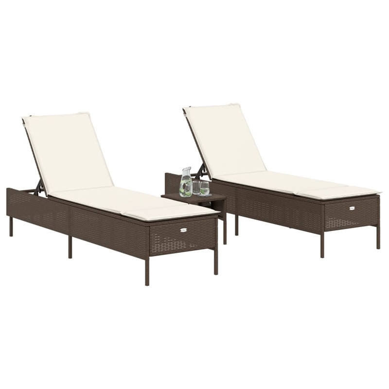 vidaXL PE Rattan Polyester & Foam Sun Lounger Set in Brown