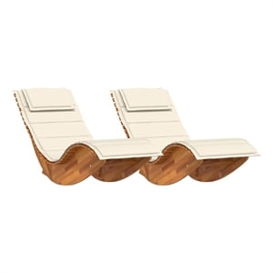 vidaXL Solid Acacia Wood 2-Person Sun Lounger with cushion  in Brown (Set of 2)