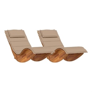 vidaXL Solid Acacia Wood 2-Person Sun Lounger with cushion  in Brown (Set of 2)