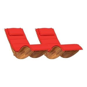 vidaXL Solid Acacia Wood 2-Person Sun Lounger with cushion  in Brown (Set of 2)