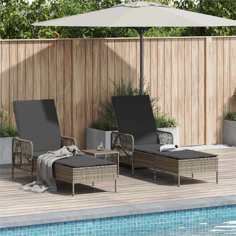vidaXL Poly Rattan Reclining Sun Lounger in Gray and Dark Gray  (Set of 3)