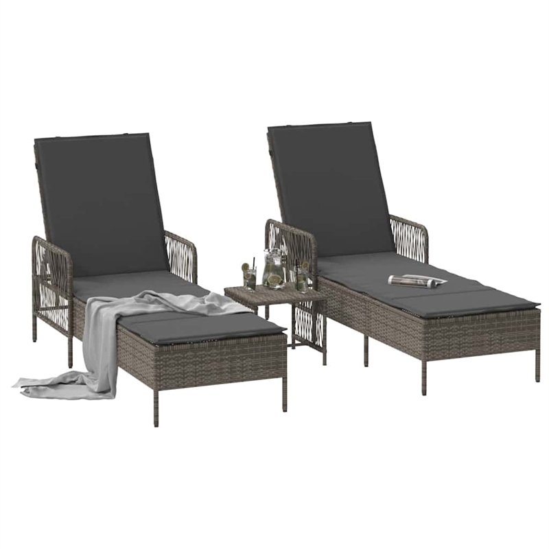 vidaXL Poly Rattan Reclining Sun Lounger in Gray and Dark Gray  (Set of 3)