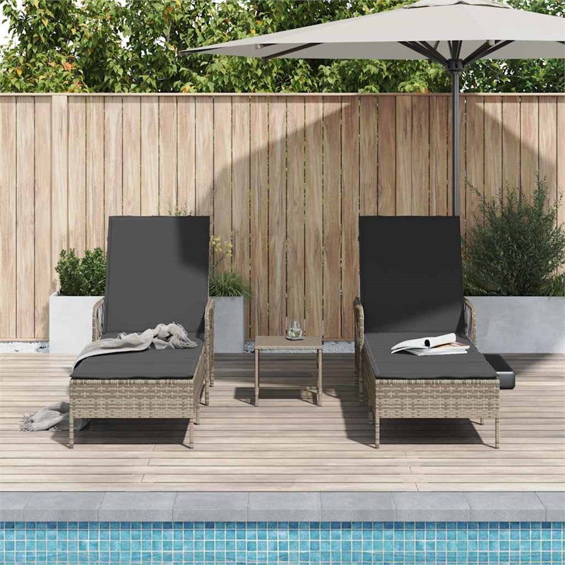 vidaXL Poly Rattan Reclining Sun Lounger in Gray and Dark Gray  (Set of 3)