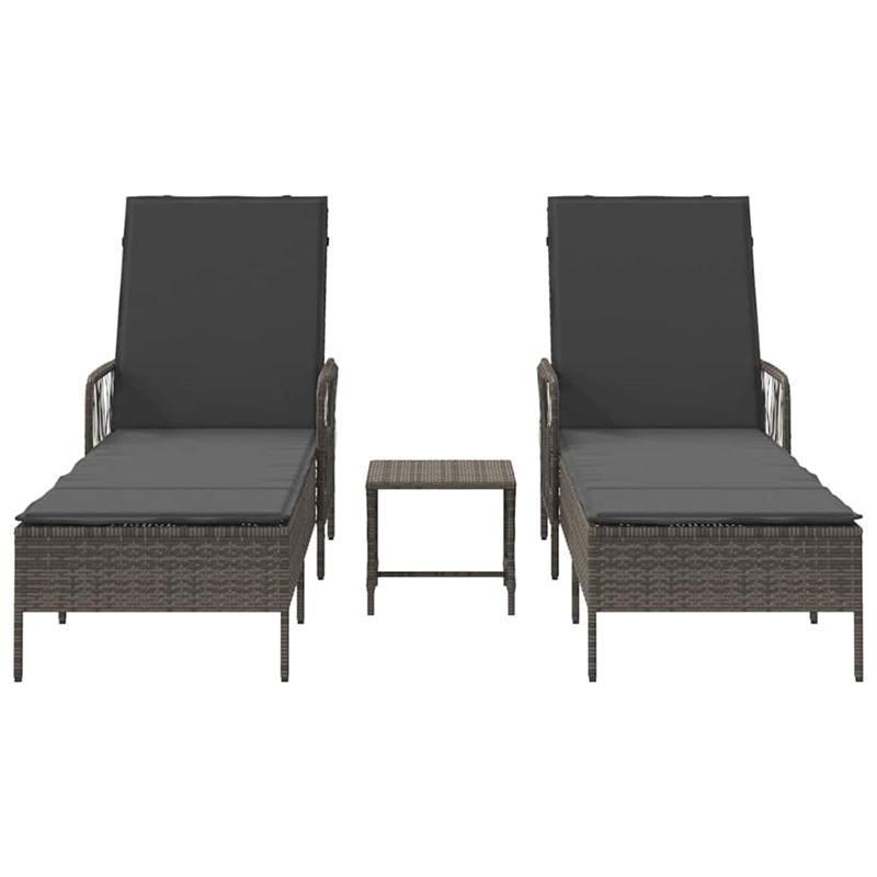 vidaXL Poly Rattan Reclining Sun Lounger in Gray and Dark Gray  (Set of 3)