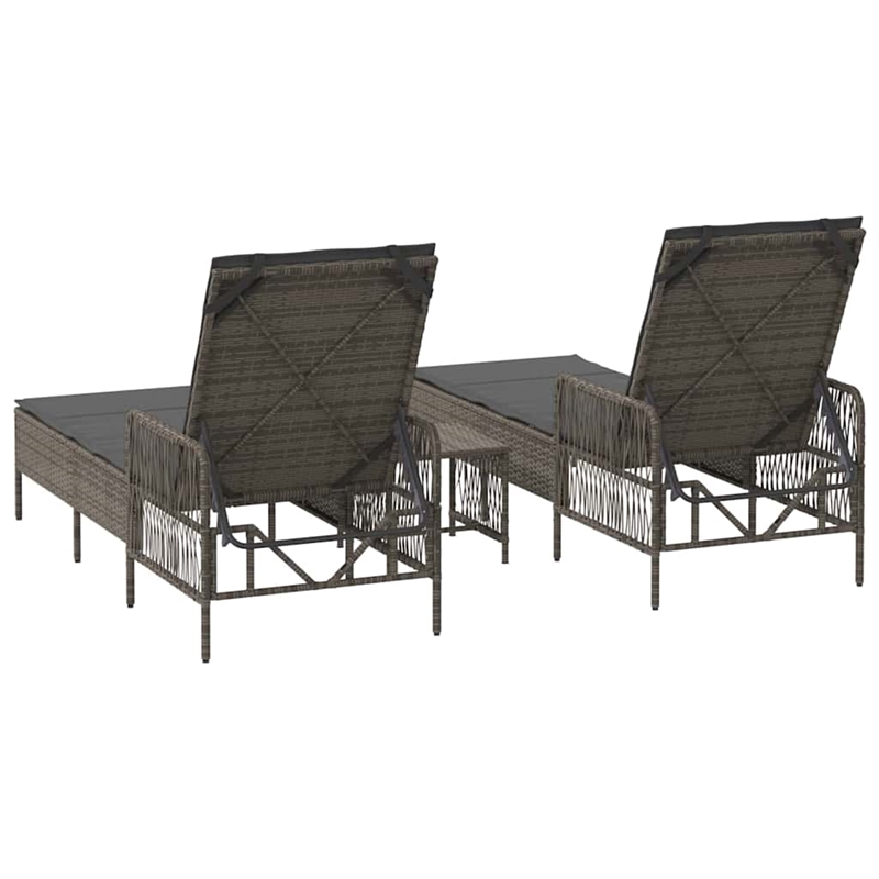 vidaXL Poly Rattan Reclining Sun Lounger in Gray and Dark Gray  (Set of 3)