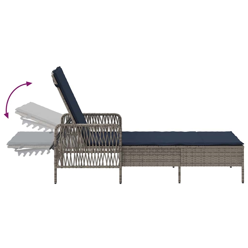 vidaXL Poly Rattan Reclining Sun Lounger in Gray and Navy Blue  (Set of 3)