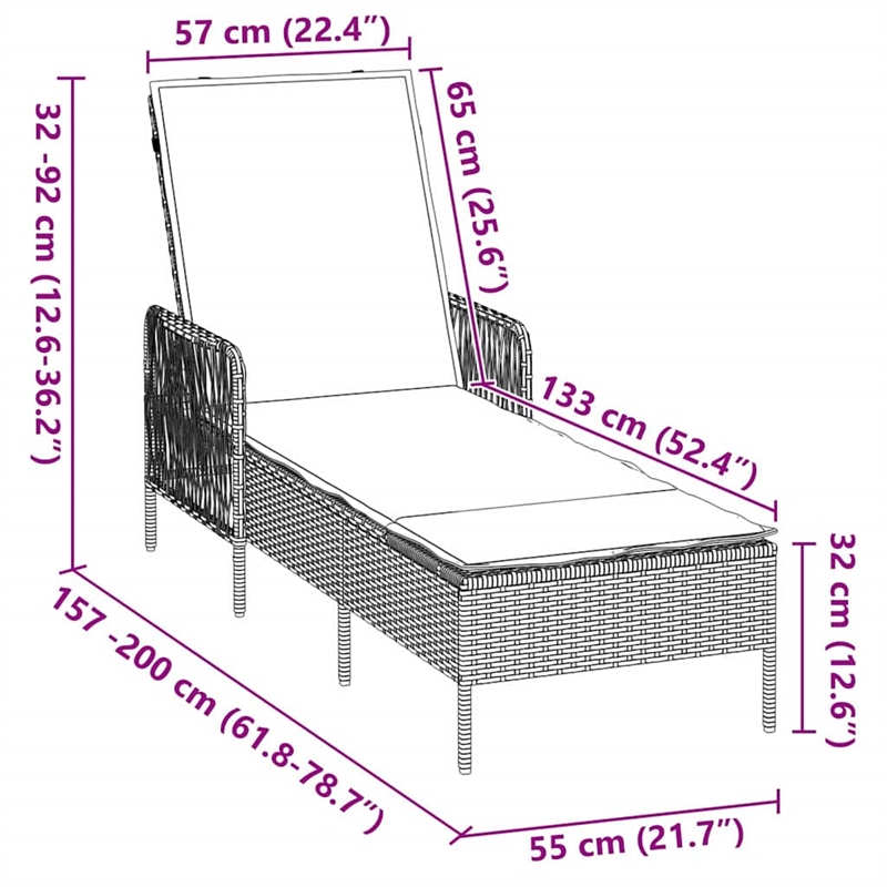 vidaXL Poly Rattan Reclining Sun Lounger in Gray and Navy Blue  (Set of 3)