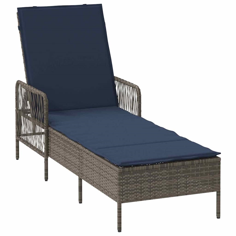 vidaXL Poly Rattan Reclining Sun Lounger in Gray and Navy Blue  (Set of 3)