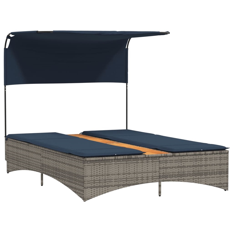 vidaXL Patio PE Rattan Double Sun Lounger in Gray