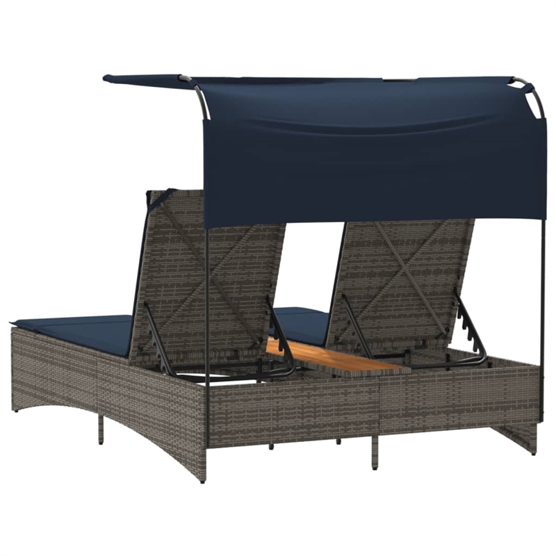 vidaXL Patio PE Rattan Double Sun Lounger in Gray