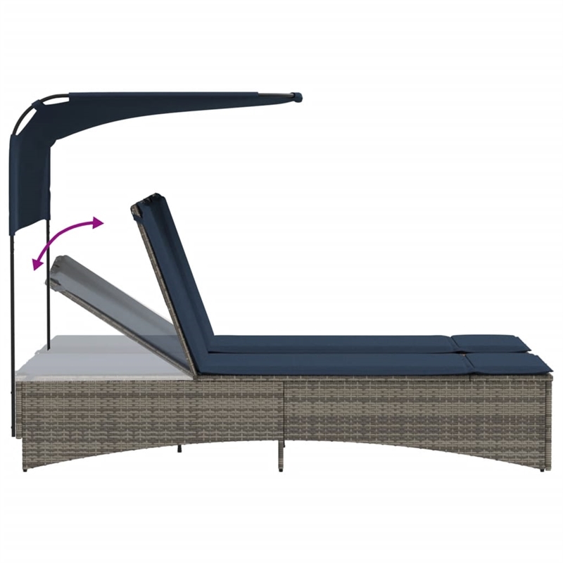 vidaXL Patio PE Rattan Double Sun Lounger in Gray