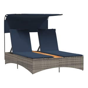 vidaXL Patio PE Rattan Double Sun Lounger in Gray