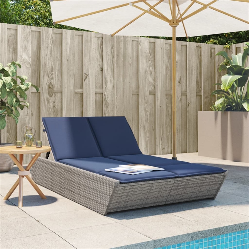 vidaXL Patio PE Rattan Double Sun Lounger in Gray