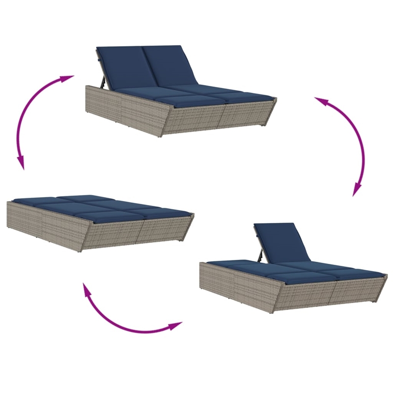 vidaXL Patio PE Rattan Double Sun Lounger in Gray