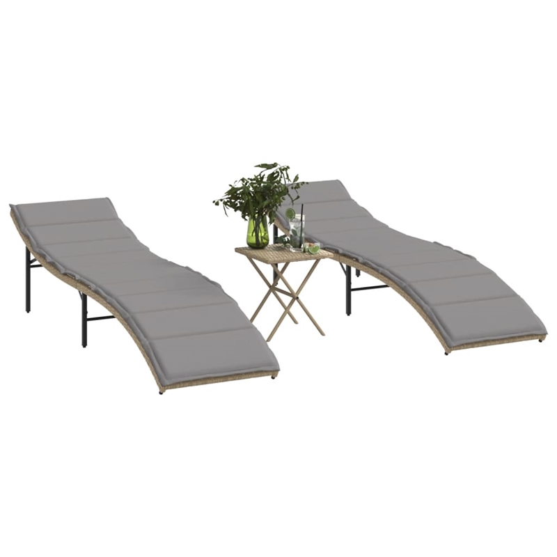 vidaXL Sun Lounger Set of 2 with Beige Frame and Light Gray Cushions