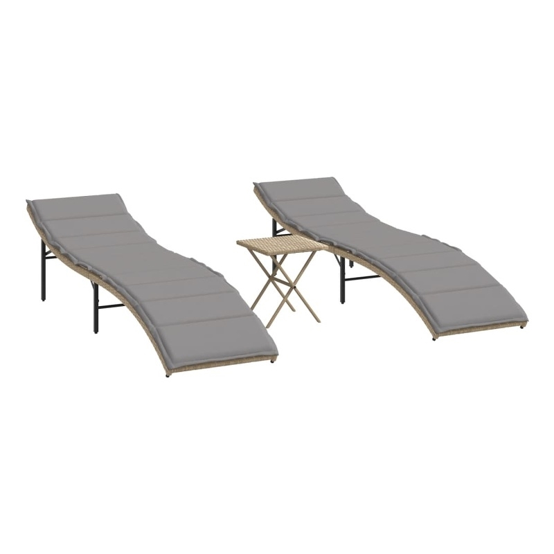vidaXL Sun Lounger Set of 2 with Beige Frame and Light Gray Cushions