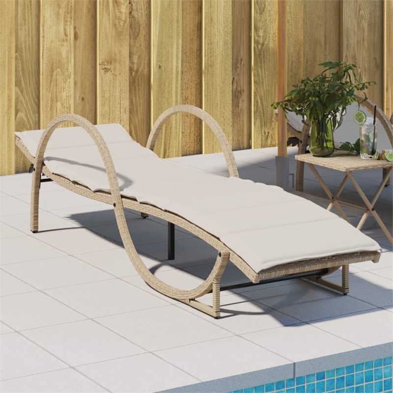 vidaXL Poly Rattan Standard Sun Lounger with Adjustable Armrests in Beige