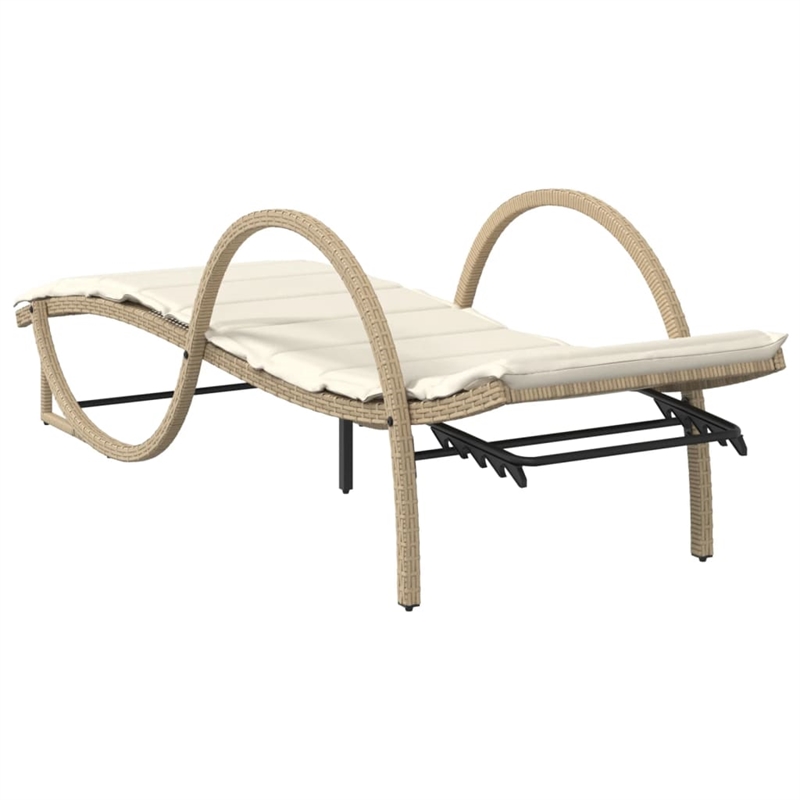 vidaXL Poly Rattan Standard Sun Lounger with Adjustable Armrests in Beige