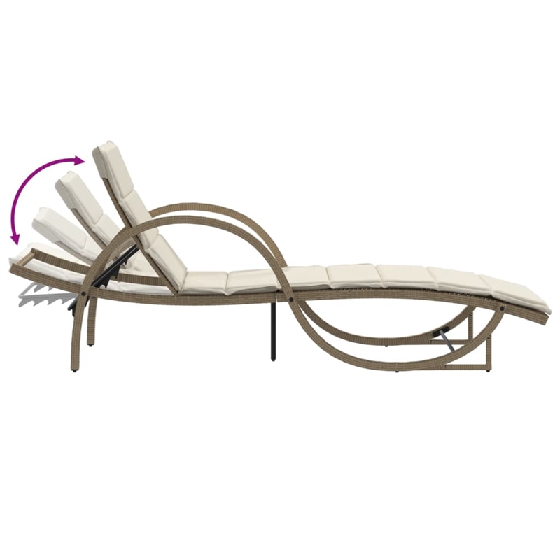 vidaXL Poly Rattan Standard Sun Lounger with Adjustable Armrests in Beige