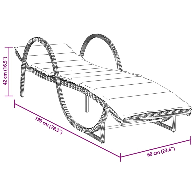 vidaXL Poly Rattan Standard Sun Lounger with Adjustable Armrests in Beige