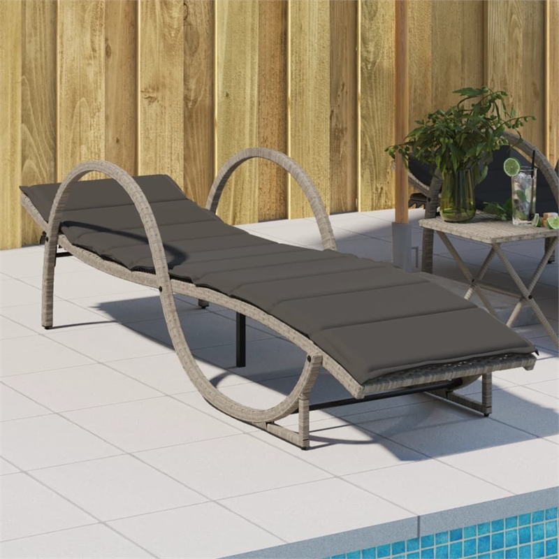 vidaXL PE Rattan Steel Standard Sun Lounger in Light Gray