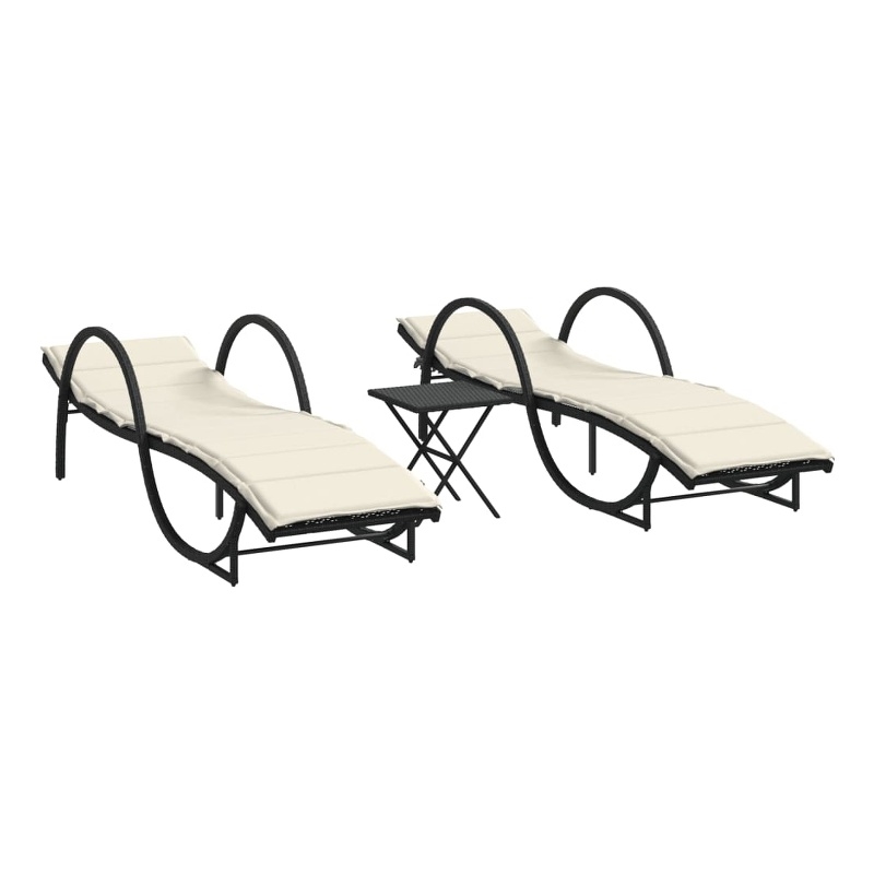 vidaXL PE Rattan UV-Resistant Sun Lounger Set in Black (Set of 2)