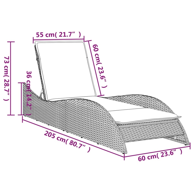 vidaXL PE Rattan Sun Lounger in Gray