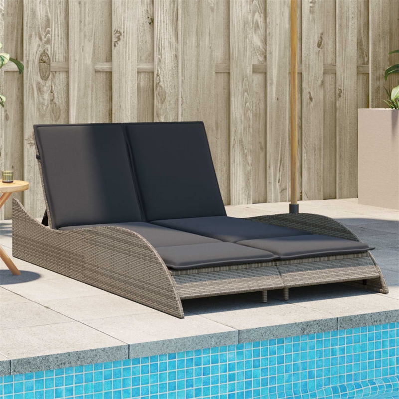 vidaXL Patio PE Rattan Dual Seat Sun Lounger in Gray