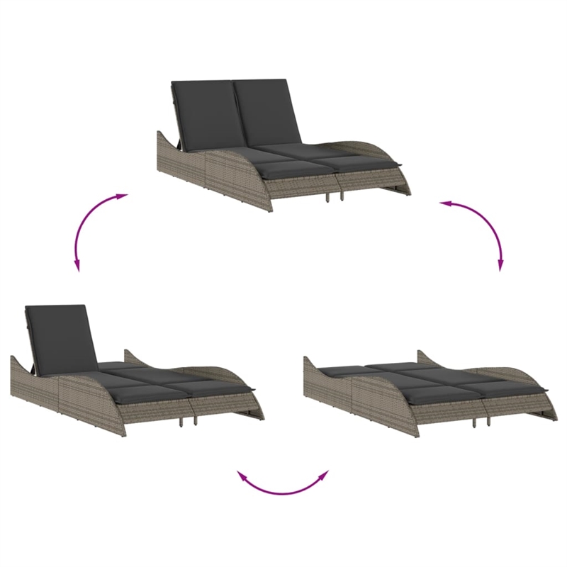 vidaXL Patio PE Rattan Dual Seat Sun Lounger in Gray