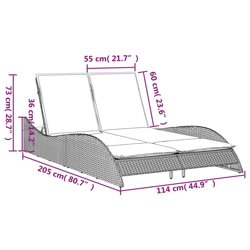 vidaXL Patio PE Rattan Dual Seat Sun Lounger in Gray