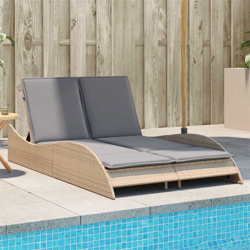 vidaXL PE Rattan Sun Lounger in Beige