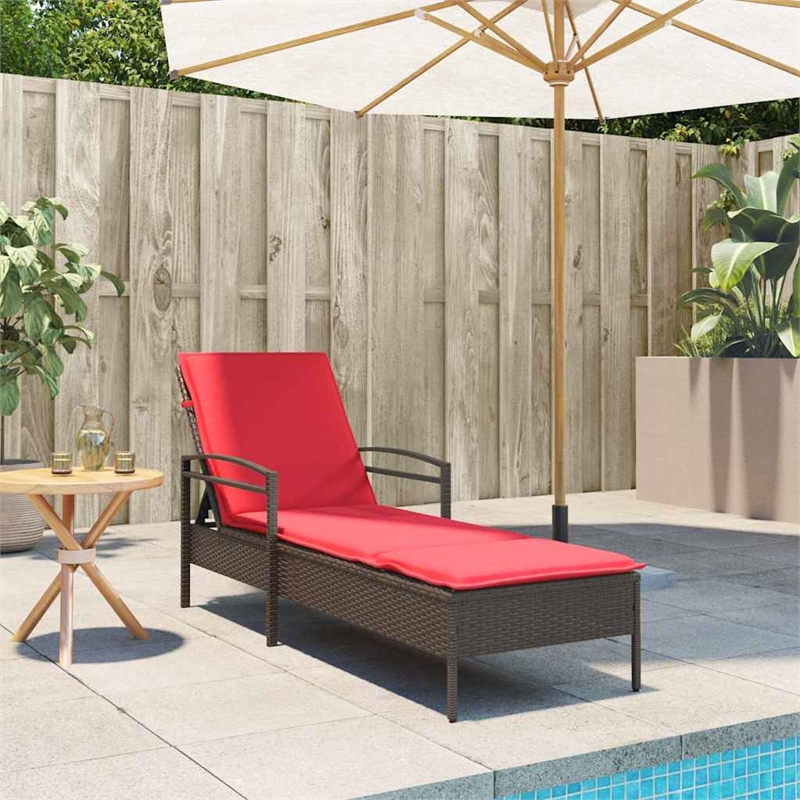 vidaXL Poly Rattan 1-Person Sun Lounger in Brown