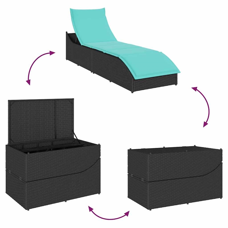 vidaXL PE Rattan Folding Standard Sun Lounger in Black